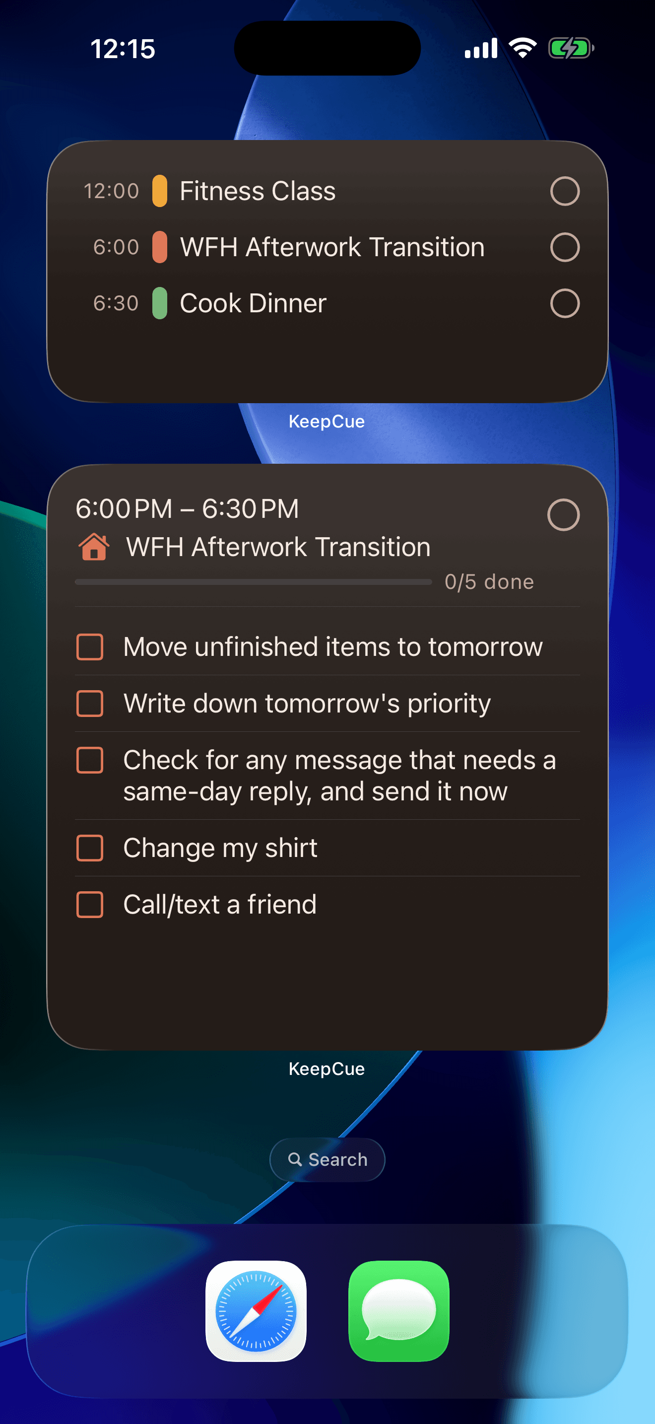 The same Home Screen in dark appearance.